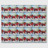 Roter Traktor und rote Scheune Geschenkpapier (Flach)