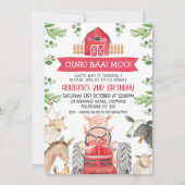 Roter Traktor und Stallbetrieb Einladung zum Gebur (Vorderseite)