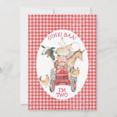 Roter Traktor und Stallbetrieb Einladung zum Gebur (Rückseite)