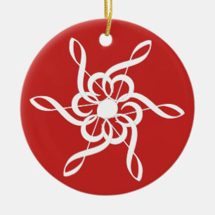 Roter Treble Clef Snowflake Keramikornament