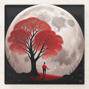 Roter Tree Vollmond Spaziergang Glasuntersetzer