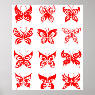 Roter tribaler Schmetterlingszierrat Poster