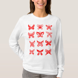 Roter tribaler Schmetterlingszierrat T-Shirt