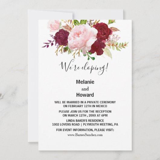 Roter tropischer und romantischer Empfang Einladung (Vorderseite)