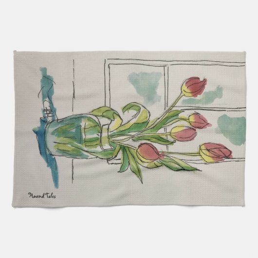 Roter Tulip in einer Vase Geschirrtuch (Horizontal)