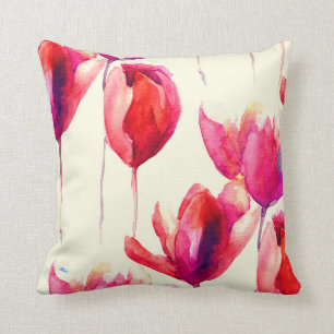 Roter Tulpe-BlumenWatercolor Kissen