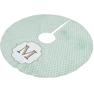 Roter Tupfen auf blauem Monogramm-Initial-Tannenba Polyester Weihnachtsbaumdecke