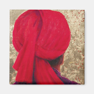 Roter Turban auf Goldblatt 2014 Magnet