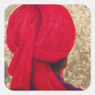 Roter Turban auf Goldblatt 2014 Quadratischer Aufkleber