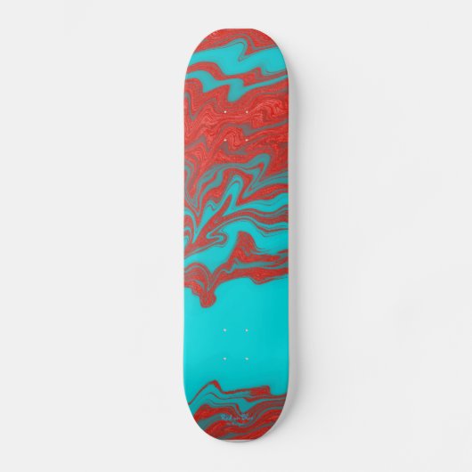 Roter Türkis-gewellte Linien Skateboard (Vorderseite)