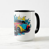 Roter & Türkiser Vintage-Farbspritzer-Auto Tasse (VorderseiteRechts)