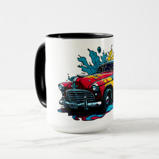 Roter & Türkiser Vintage-Farbspritzer-Auto Tasse