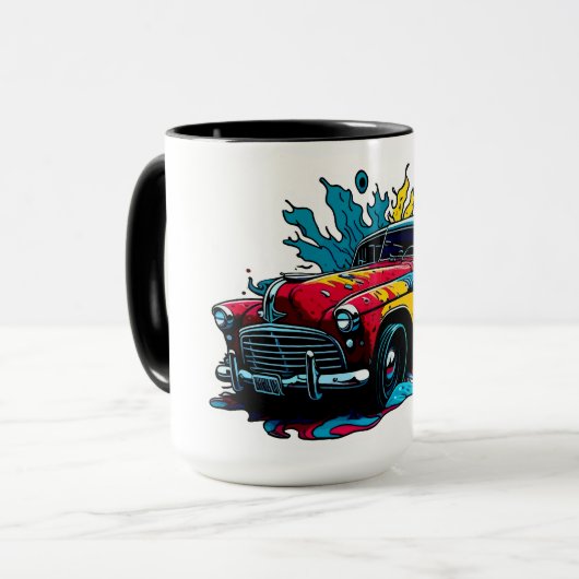 Roter & Türkiser Vintage-Farbspritzer-Auto Tasse (Vorderseite Links)