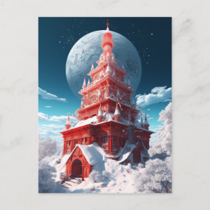 Roter Turm Winter Landschaft Fantasy Art Postkarte