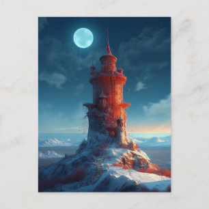 Roter Turm Winter Landschaft Fantasy Art Postkarte