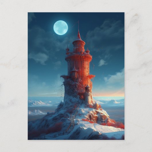 Roter Turm Winter Landschaft Fantasy Art Postkarte (Vorderseite)