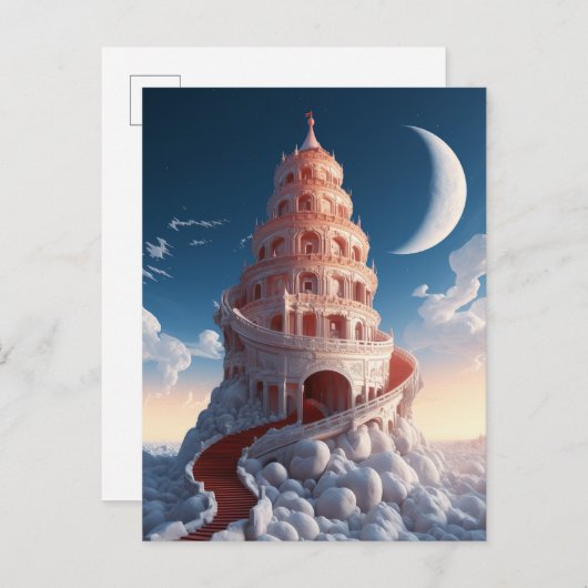 Roter Turm Winter Landschaft Fantasy Art Postkarte (Vorne/Hinten)