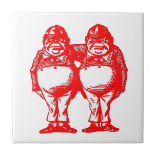 Roter Tweedle Dee & Tweedle Dum Fliese