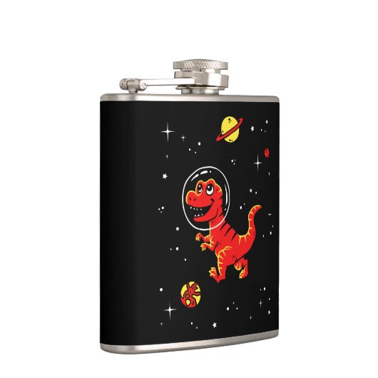 Roter Tyrannosaurus Rex Dinos im All Flachmann (Rechts)