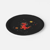 Roter Tyrannosaurus Rex Dinos im All Pappteller (Schrägansicht)