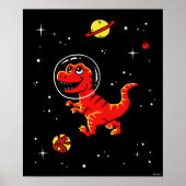 Roter Tyrannosaurus Rex Dinos im All Poster (Vorne)