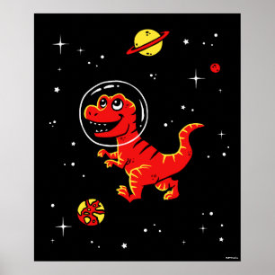 Roter Tyrannosaurus Rex Dinos im All Poster