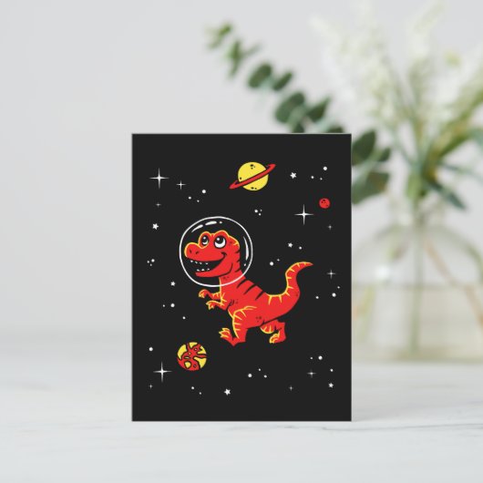 Roter Tyrannosaurus Rex Dinos im All Postkarte (Stehend Vorderseite)