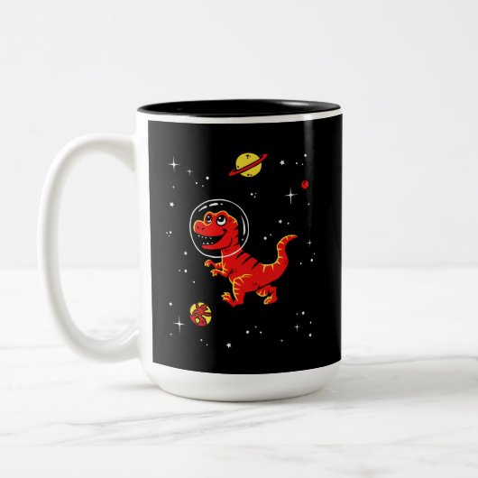 Roter Tyrannosaurus Rex Dinos im All Zweifarbige Tasse (Links)