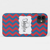 Roter u. blauer Zickzack mit Monogramm Kasten Case-Mate iPhone Hülle (Rückseite (Horizontal))