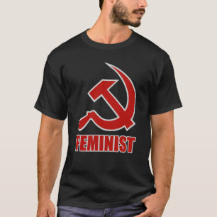 Roter u. grauer feministischer Hammer u. Sichel T-Shirt