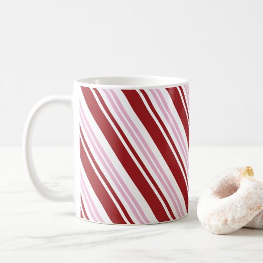 Roter u. rosa Pfefferminz-Streifen Kaffeetasse (Mit Donut)