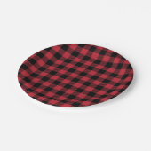 Roter u. schwarzer Büffel kariertes 7" Pappteller (Schrägansicht)