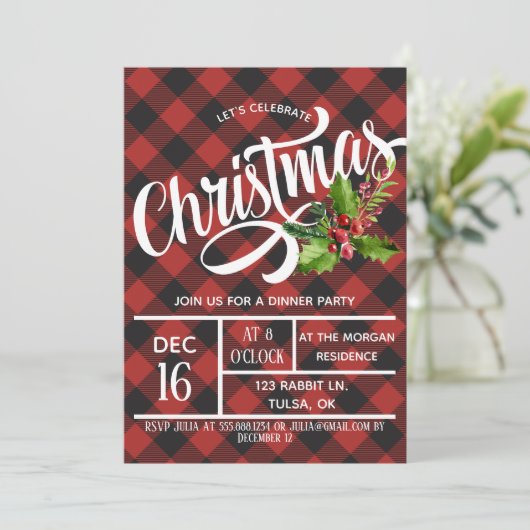 Roter u. schwarzer Büffel-laden kariertes Einladung (Stehend Vorderseite)