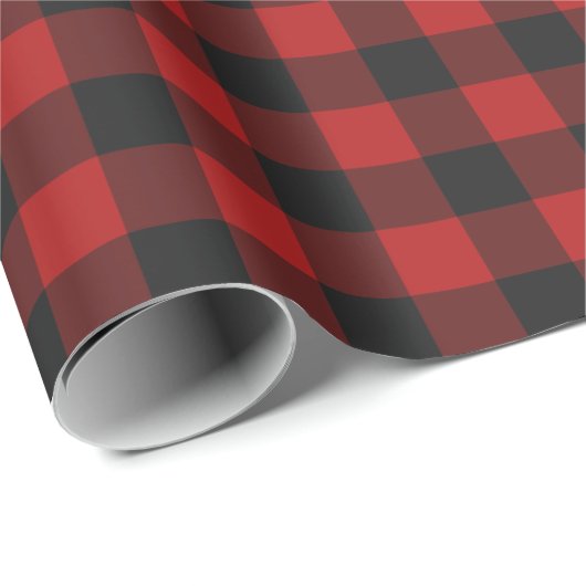 Roter u. schwarzer Gingham überprüftes Geschenkpapier (Rolleneckpunkt)