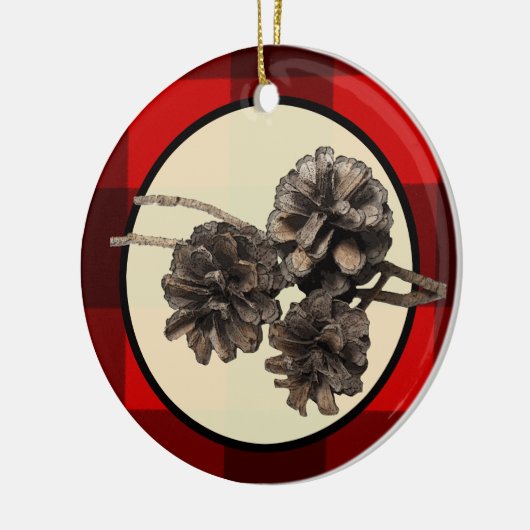 Roter u. schwarzer karierter Flanell u. Pinecones Keramikornament (Links)