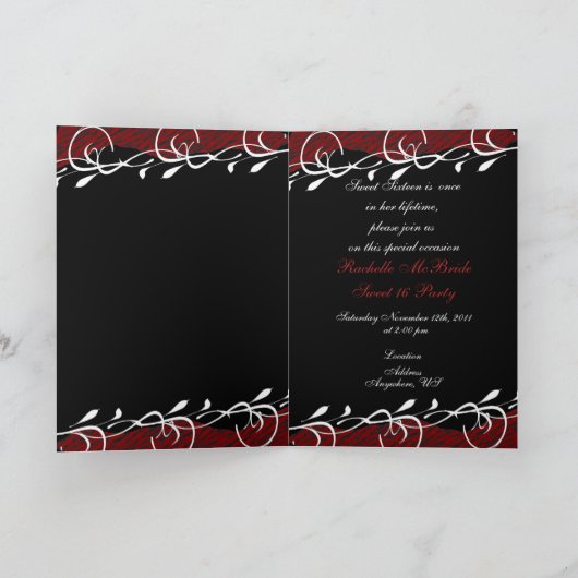 Roter u. schwarzer Zebra-Bonbon 16 Einladung (Innenseite)