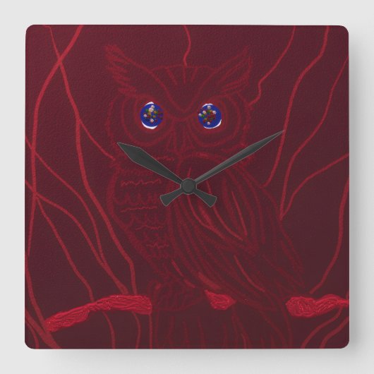 Roter Uhu Quadratische Wanduhr (Vorderseite)