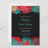 Roter und Aquamariner Blauer Alkoholtink 16 . Gebu Einladung (Vorderseite)