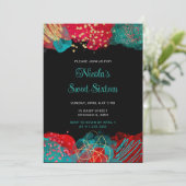 Roter und Aquamariner Blauer Alkoholtink 16 . Gebu Einladung (Stehend Vorderseite)