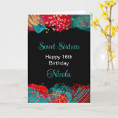 Roter und Aquamariner Blauer Alkoholtink Süß 16 Karte (Gelbe Blume)