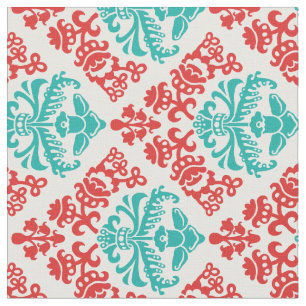 Roter und aquamariner Damast Stoff