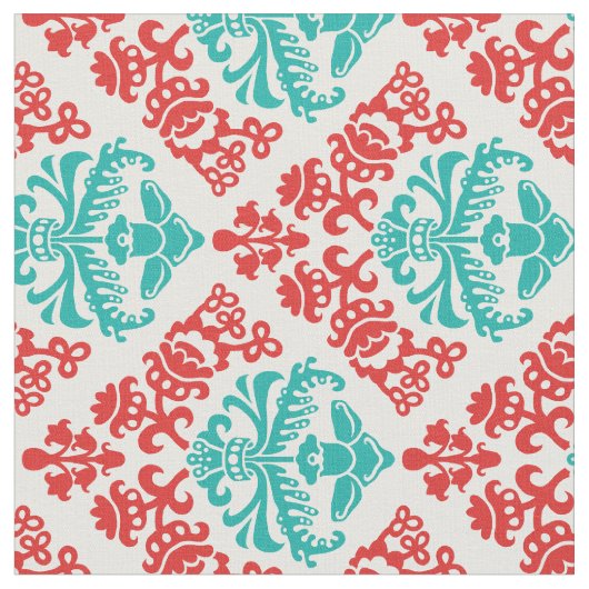 Roter und aquamariner Damast Stoff (Nahaufnahme)
