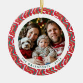 Roter und Aquamariner Dog-Knochen Familie Foto zwe Keramik Ornament (Vorne)