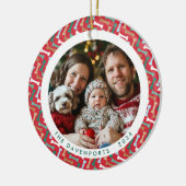 Roter und Aquamariner Dog-Knochen Familie Foto zwe Keramik Ornament (Links)