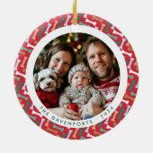 Roter und Aquamariner Dog-Knochen Familie Foto zwe Keramik Ornament (Hinten)