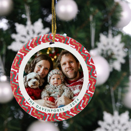 Roter und Aquamariner Dog-Knochen Familie Foto zwe Keramik Ornament