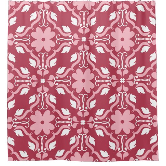 Roter und beige blumengeschmückter Hintergrund. Fa Duschvorhang (Vorderseite)