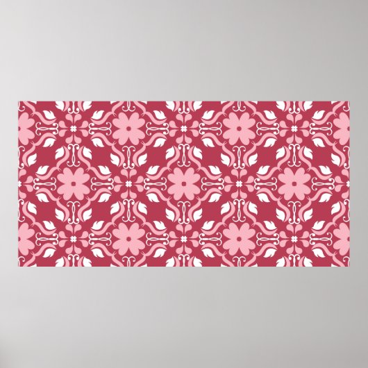 Roter und beige blumengeschmückter Hintergrund. Fa Poster (Vorne)