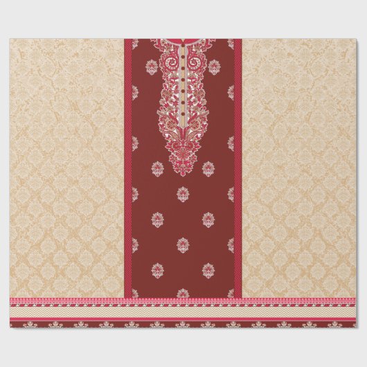 roter und beigefarbener Teppichboden mit rotem Ran Geschenkpapier (Flach)