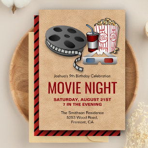 Roter und Beiger Filmnacht-Geburtstagseinladung Einladung
